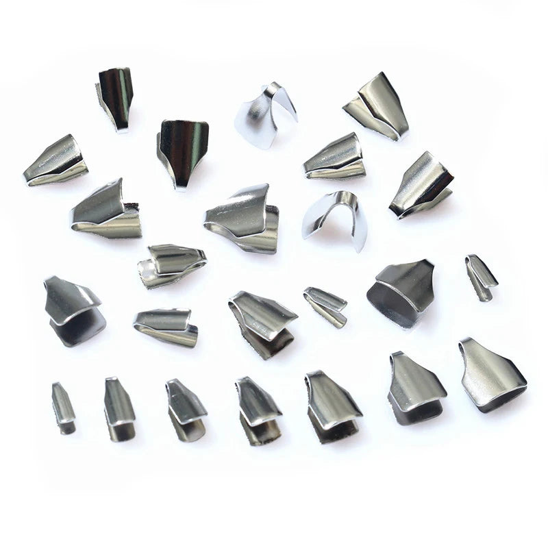 100pcs Stainless Steel 2-7mm Flat Cords Crimp End Beads Caps Clip Tip Fold for DIY Snake Chain Necklace Jewelry Making Findings