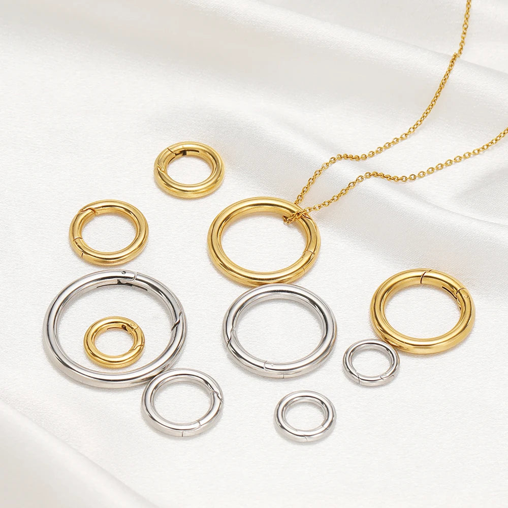 2Pcs/Lot Round Spring Clasps Stainless Steel Gold Plated Keyrings Buckles Connectors for DIY Jewelry Bag Hooks Making Components