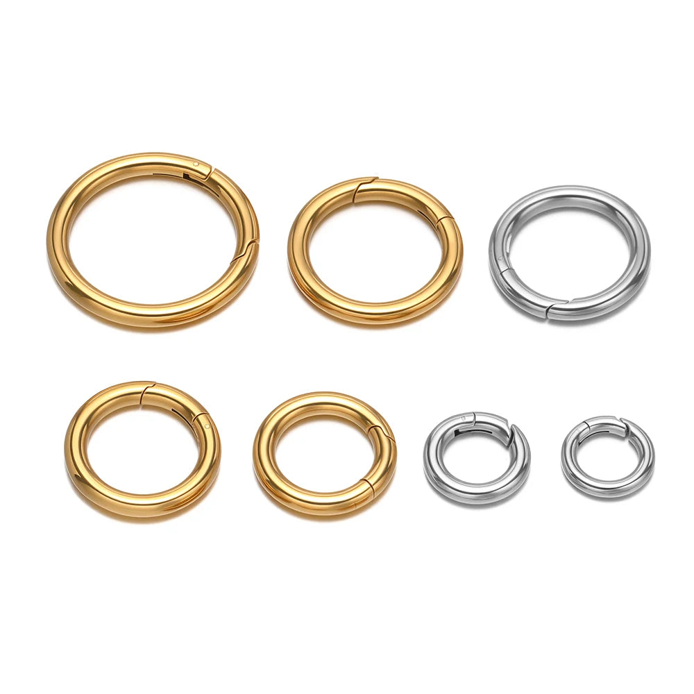 2Pcs/Lot Round Spring Clasps Stainless Steel Gold Plated Keyrings Buckles Connectors for DIY Jewelry Bag Hooks Making Components