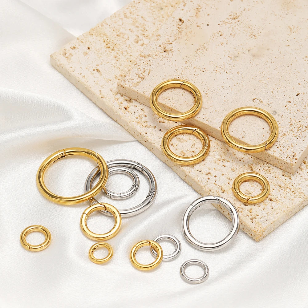 2Pcs/Lot Round Spring Clasps Stainless Steel Gold Plated Keyrings Buckles Connectors for DIY Jewelry Bag Hooks Making Components